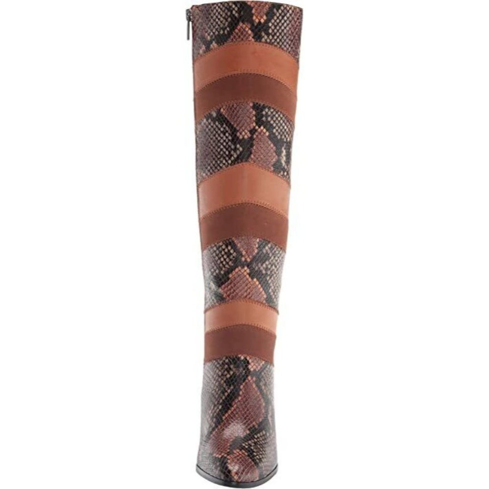 #11Vince Camuto Saraalan Women's Leather Mixed Media Snake Print Knee High Boots - Picture 3 of 10